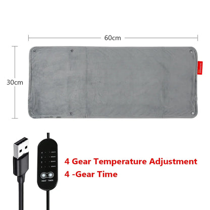 Graphene Electric Blanket & Heated Chair Cushion – USB Powered Insulation with 4-Speed Heating & Timer for Office & Car