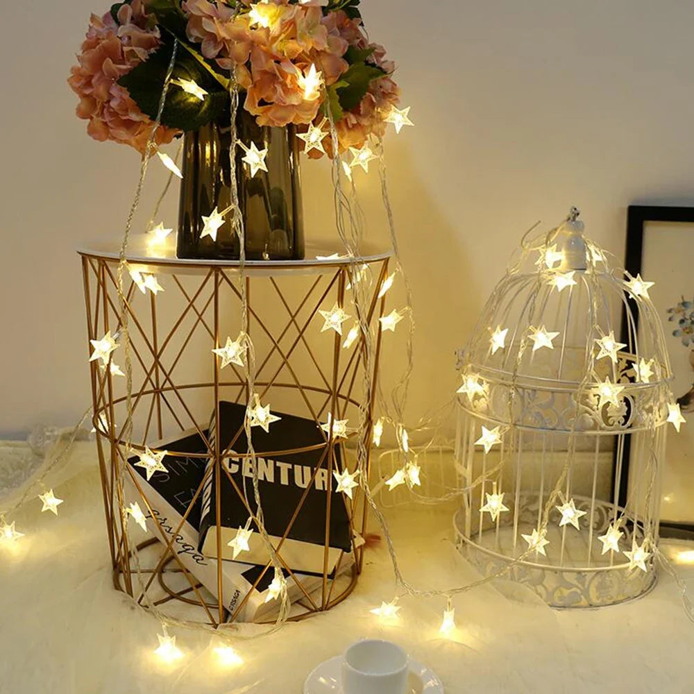 LED Star Fairy Lights - Outdoor String Garland Lights for Party, Wedding, Garden & Christmas Decor