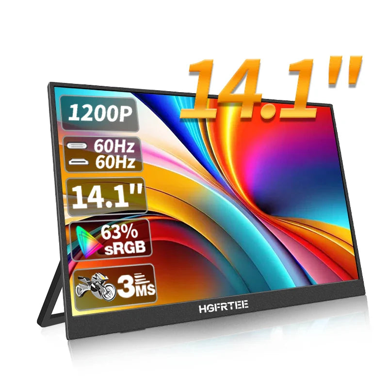 HGFRTEE 14.1in Portable IPS Monitor — 2nd Screen for Laptop, Xbox & Raspberry Pi (Bracket Included)
