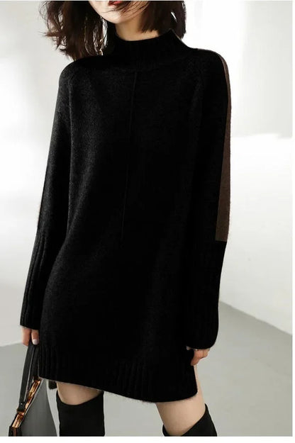 Turtleneck Knitted Sweater for Women – Autumn/Winter Warm Thick Pullovers, Wool Knit Crochet Y2K Split Jumper Cardigan
