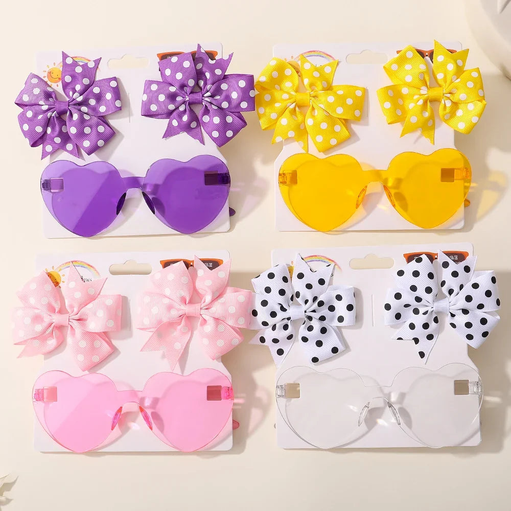 Girls' Hair Bow Clips - 3-Piece Solid Dot Boutique Bowknot Hair Accessories