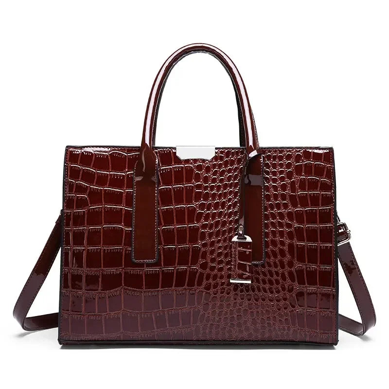 Luxury Vintage Crocodile Pattern Handbag – Women’s Large Leather Tote & Shoulder Bag