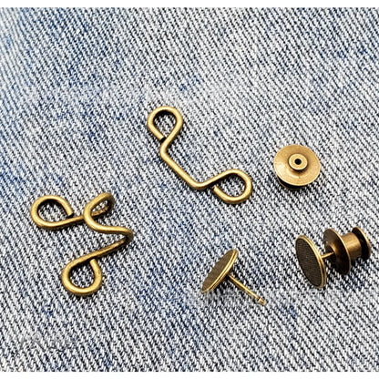 2Pcs Adjustable Metal Jeans Waist Tightener Buckle Set – Nail-Free Detachable Snap Button Fastener for Pants Waist Adjustment & Household Clothing Repair