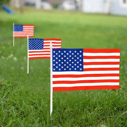 50PCS USA Handheld Stick Flags — 14x21cm American Mini Flags with 30cm Pole, US Banner Party & Event Decor