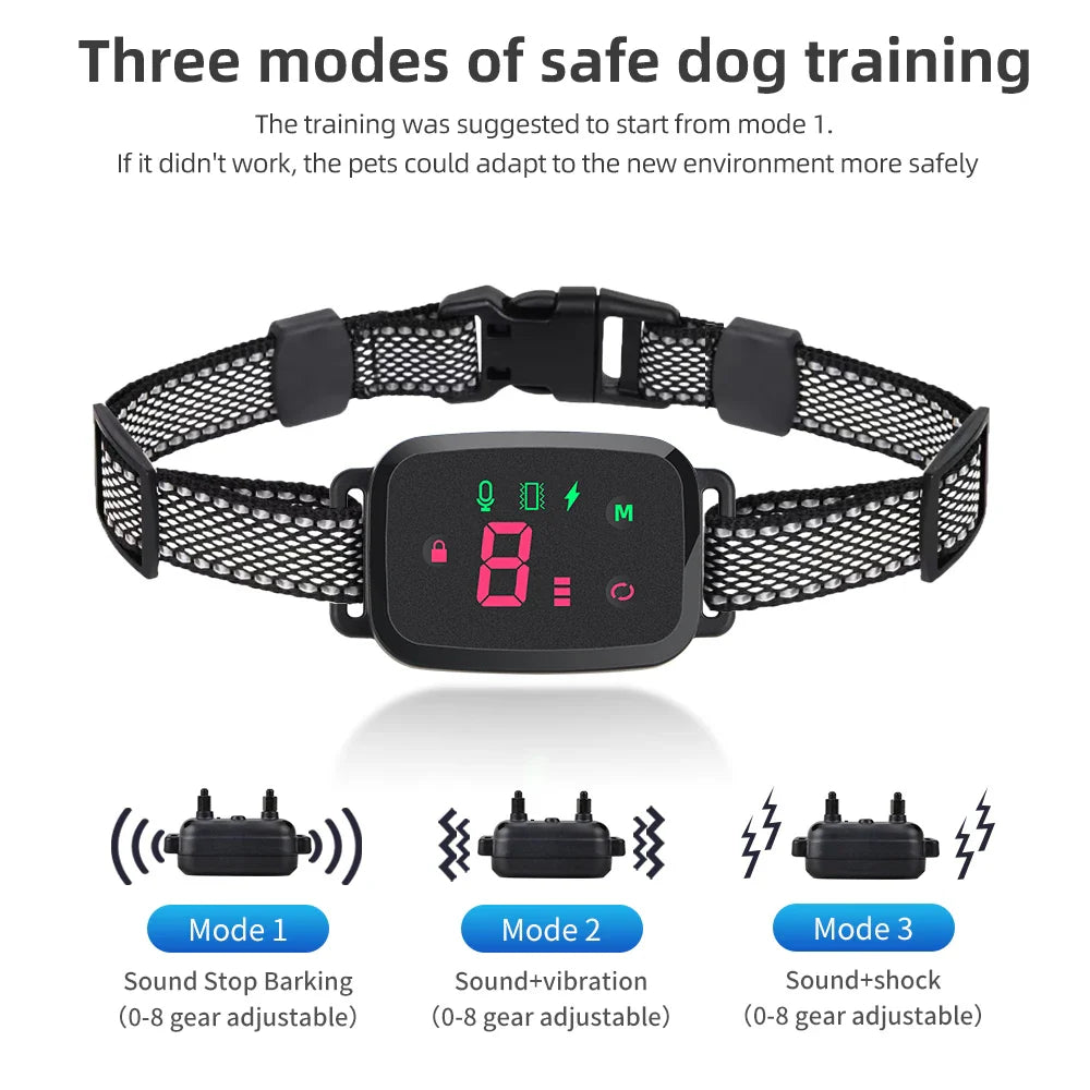 Smart Automatic Anti-Barking Dog Collar: HD Digital Display, IP67 Waterproof - Rechargeable Bark Stopper
