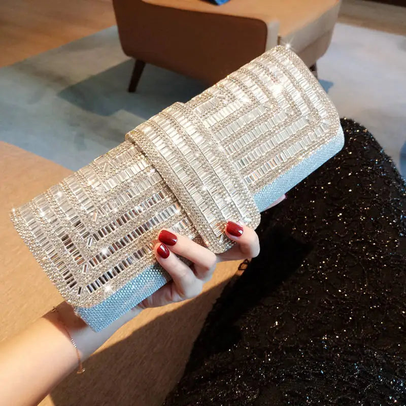 Crystal Diamond Evening Clutch Bag – Elegant Wedding Party Handbag with Chain Strap