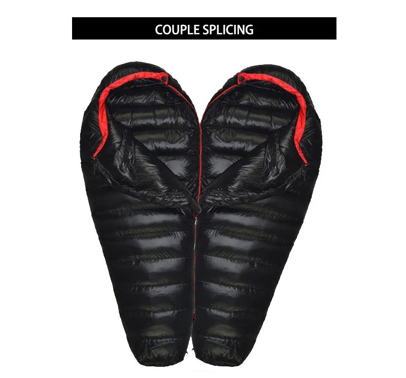 Winter Down Sleeping Bag for Adults – Mummy Style White Goose Down, Warm & Three-Season Camping Bag