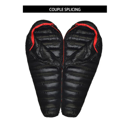Winter Down Sleeping Bag for Adults – Mummy Style White Goose Down, Warm & Three-Season Camping Bag
