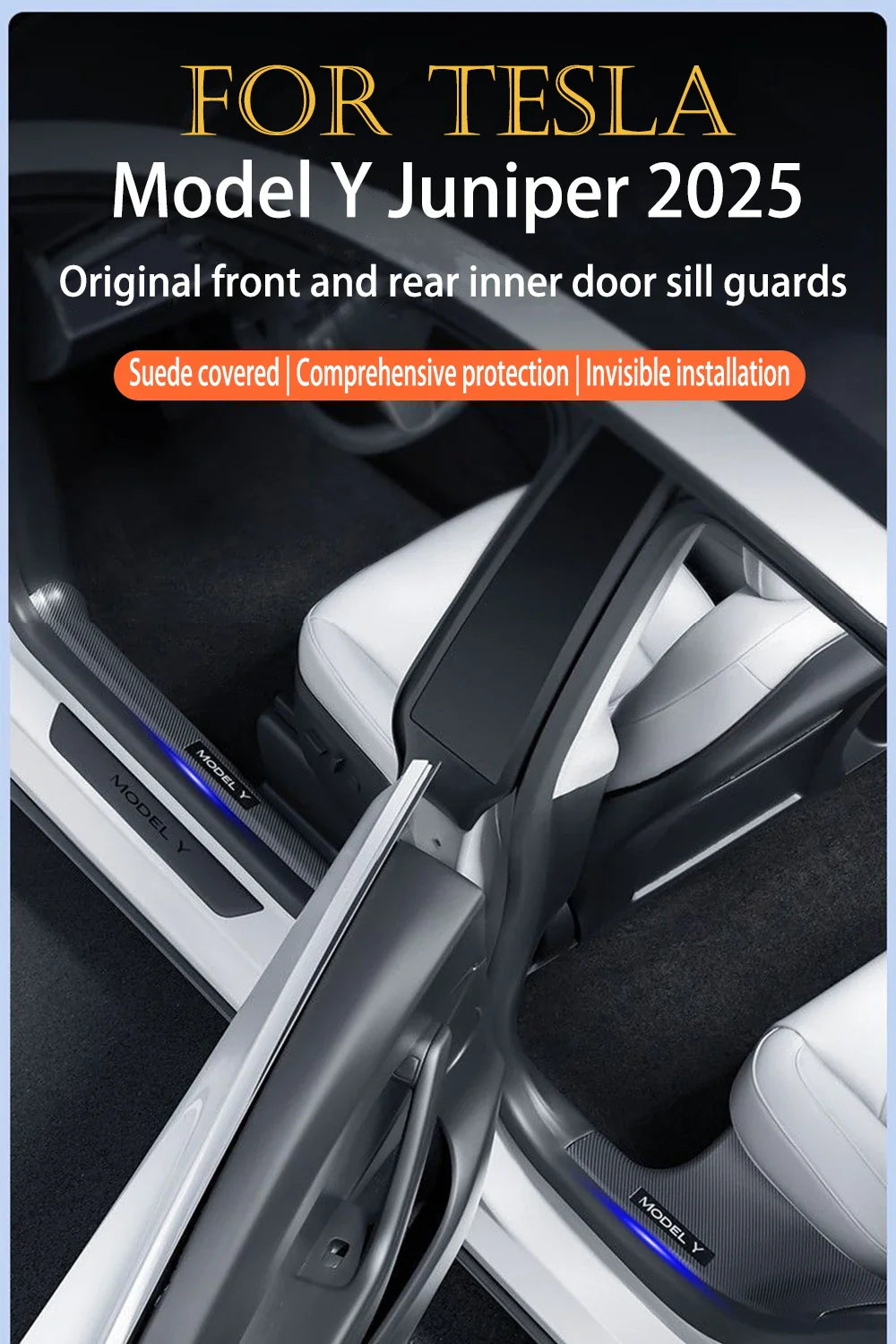 2/4/8PCS Tesla Model 3/Y Highland Door Sill Protector — ABS Anti-Kick Waterproof Threshold Strip for Front & Rear