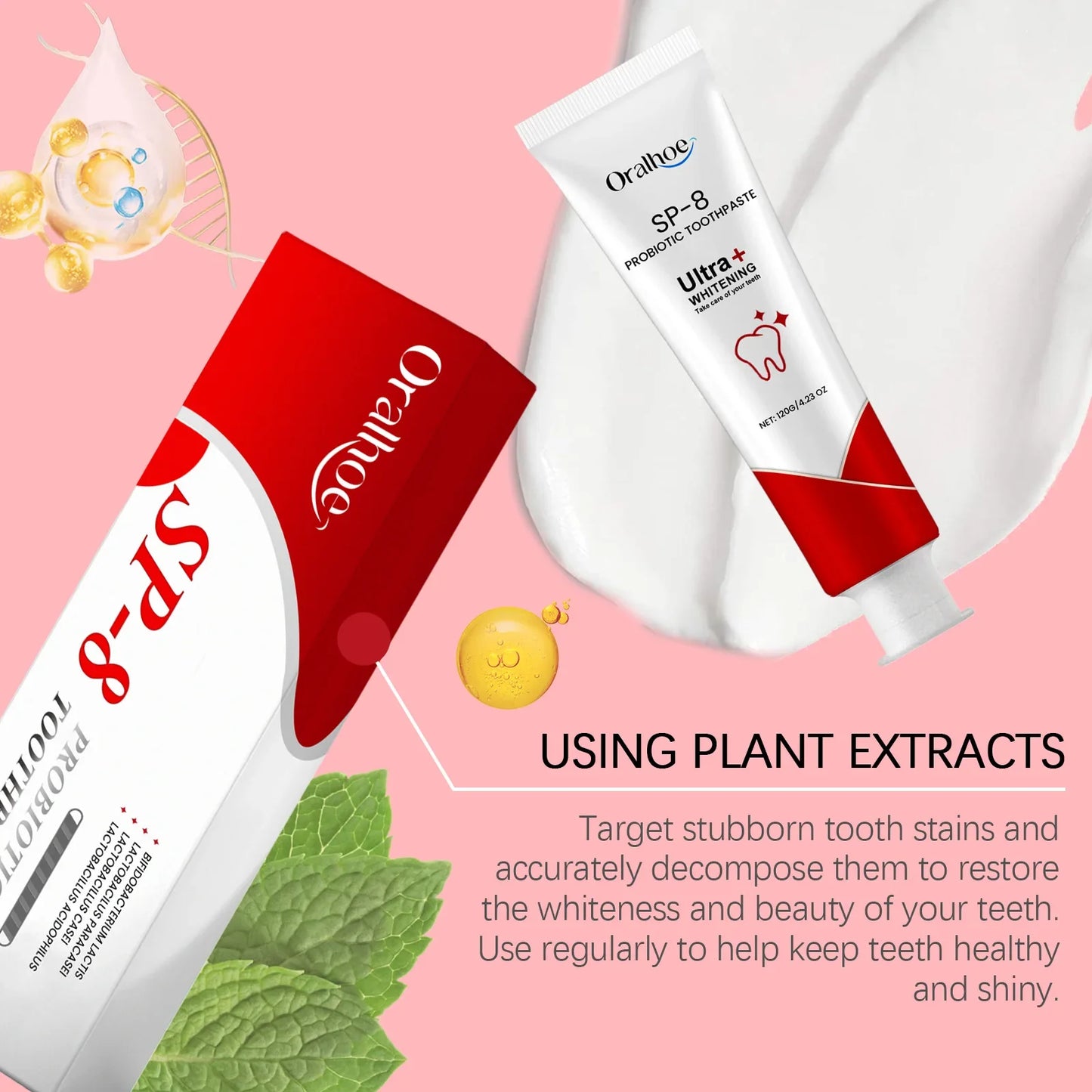 Probiotic Mint Toothpaste | Fresh Breath, Plaque & Stain Removal, Teeth Brightening for Smokers