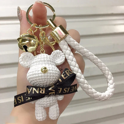 Cute Bear & Rabbit Keychain - Resin Bow Bell Bag Pendant & Car Key Ring Gift for Girls