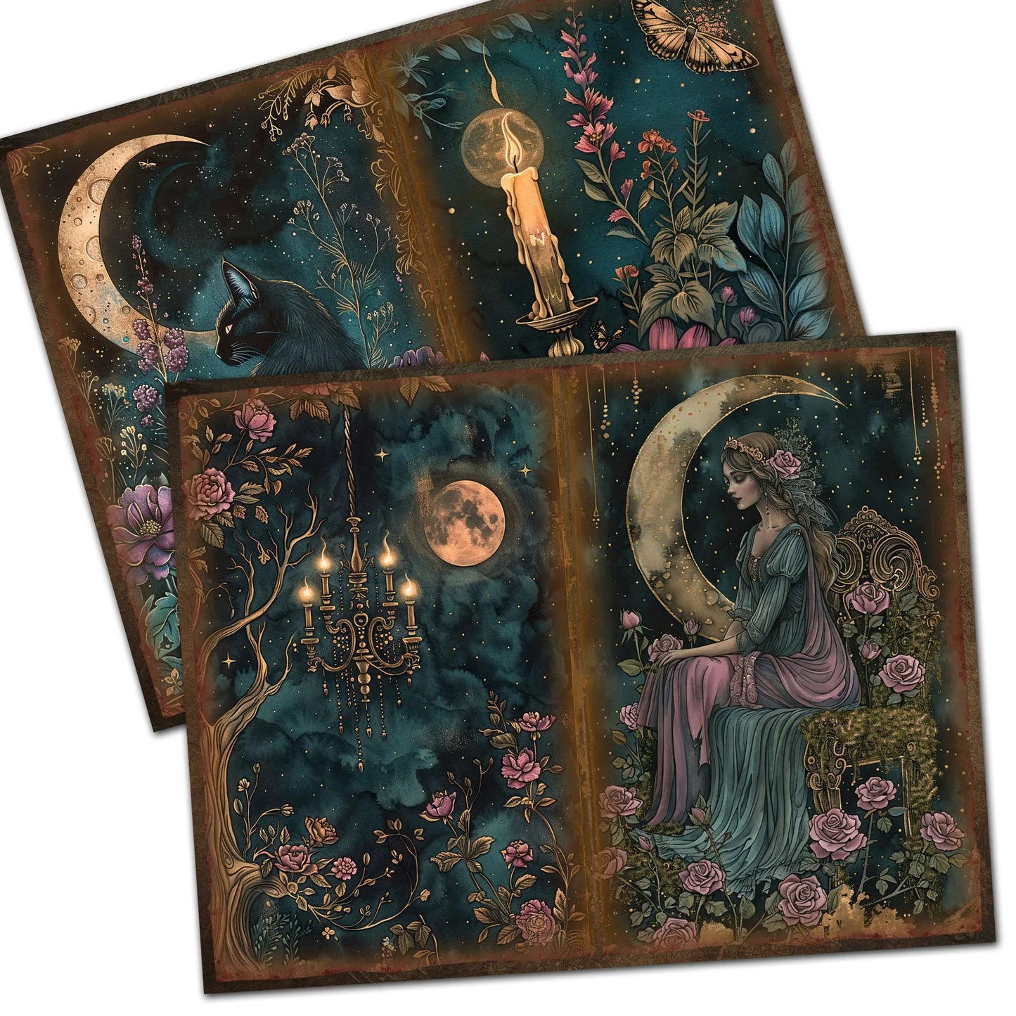 52 Piece Gothic Midnight Garden Scrapbook Set - Background Paper Pads & Stickers for Crafts, Holidays & Parties