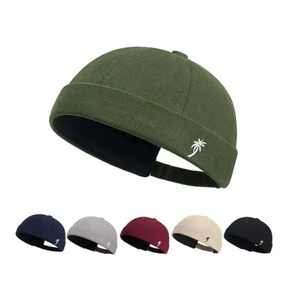 Unisex Brimless Docker Beanie Hat – Spring Autumn Streetwear Hip Hop Embroidered Coconut Tree Cap for Men & Women