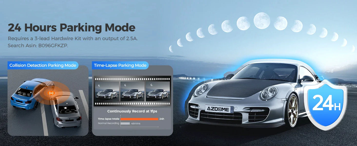 AZDOME M300S Dash Cam – 4K+1080P Dual Car Camera, Built-in 5.8GHz WiFi, GPS, 24H Parking Mode, Night Vision Black Box