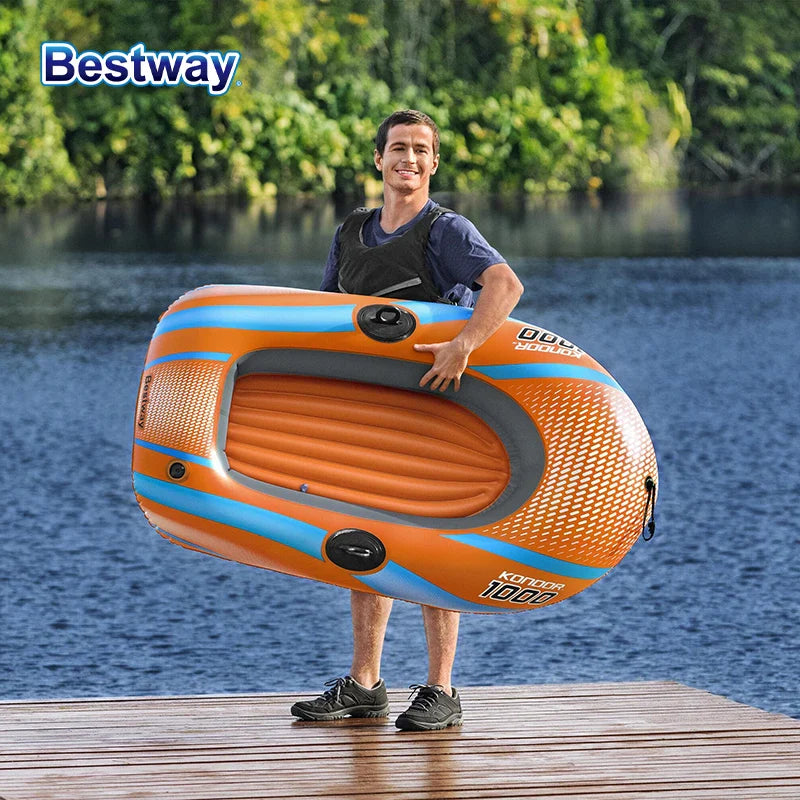 Bestway 61136/61140/61142/61146 Heavy-Duty Inflatable Kayak – 1-3 Person PVC Rafting Boat for Adventure & Thrilling Rides