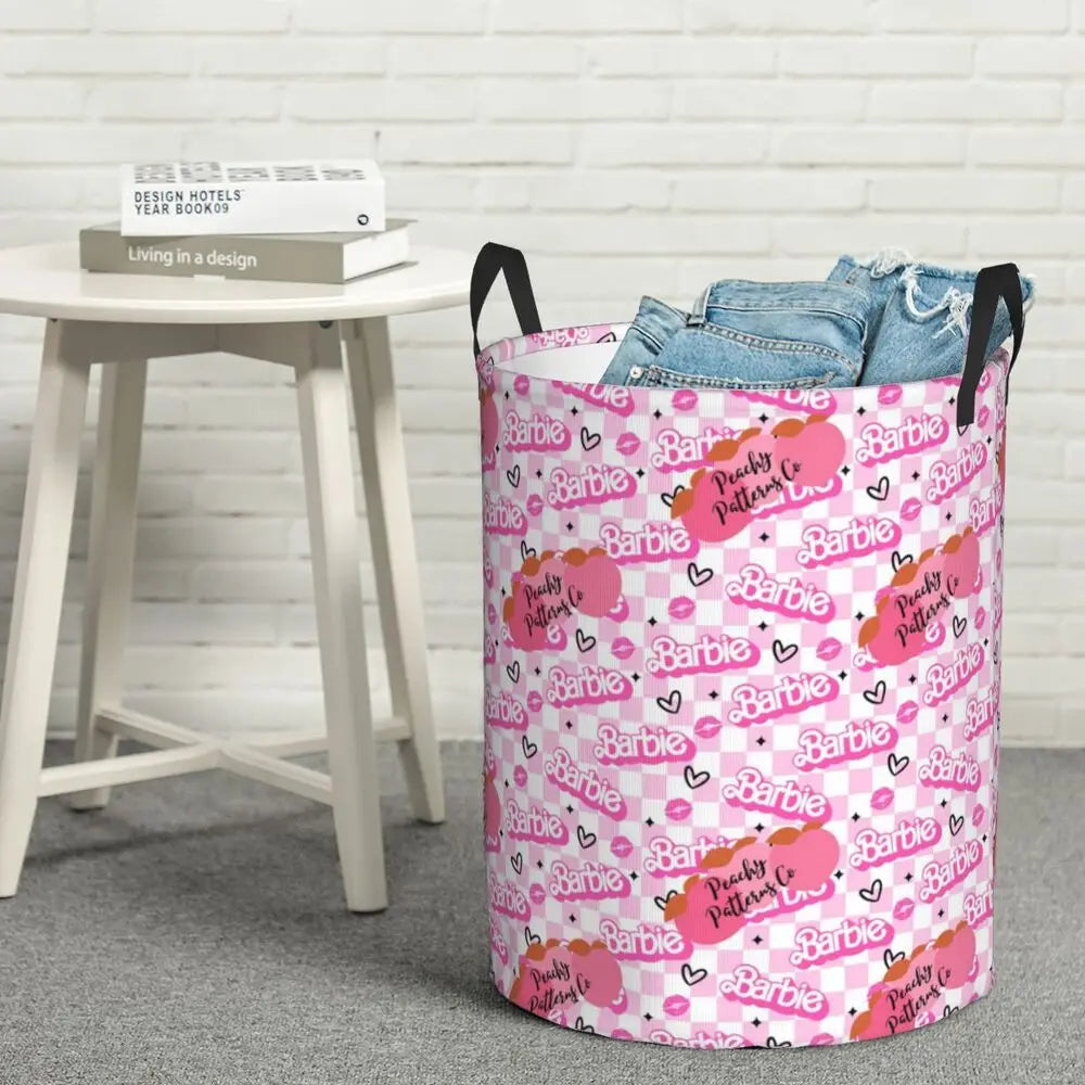 Custom Barbie Logo Laundry Basket – Collapsible Large Capacity Clothes Storage Bin, Disney Baby Hamper