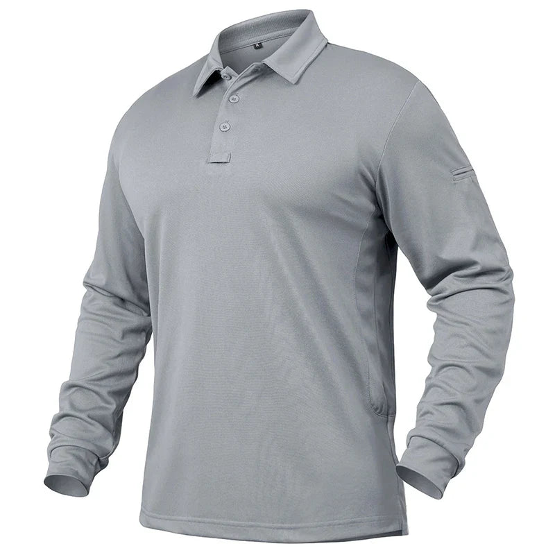 Men’s Lightweight Long Sleeve Polo Shirt — Performance Tactical Outdoor Hiking & Golf Shirt