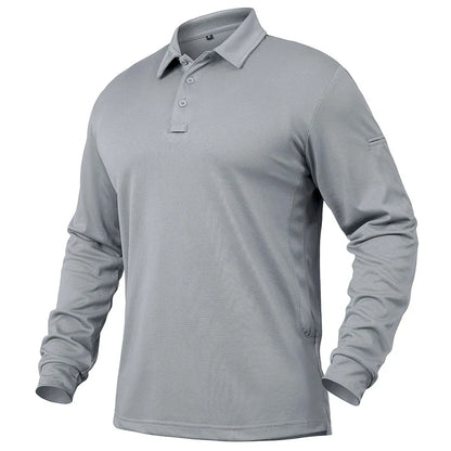 Men’s Lightweight Long Sleeve Polo Shirt — Performance Tactical Outdoor Hiking & Golf Shirt