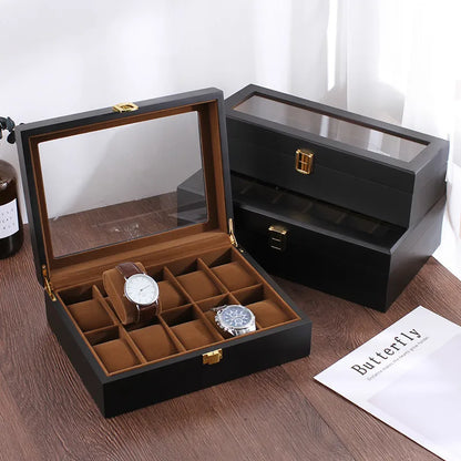 Handmade Luxury Wooden Watch Box – 6/10/12 Grid Display Case & Jewelry Organizer for Watches