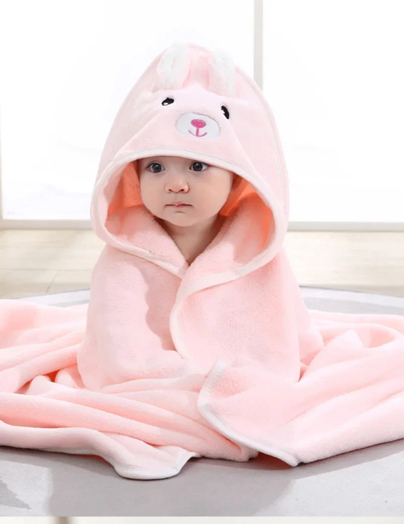 0-3 Years Unisex Baby Bathrobe – Flannel Hooded Cape, Cartoon Design, Newborn Shower Gift, Swaddling Bath Towel for Boys & Girls