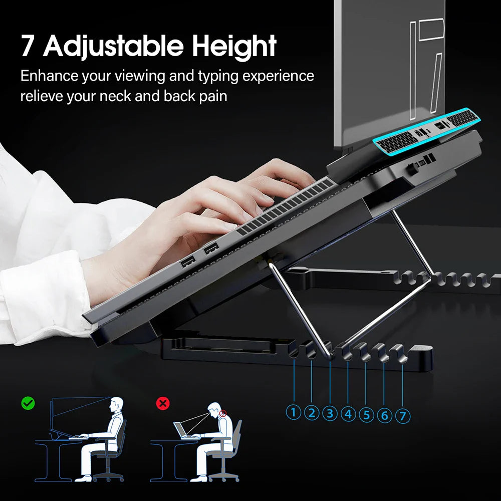 Coolcold Laptop Cooling Pad 15.6-17.3" — 6 Quiet Fans, 7 Adjustable Heights, Wind Speed Control with Mobile Phone Holder