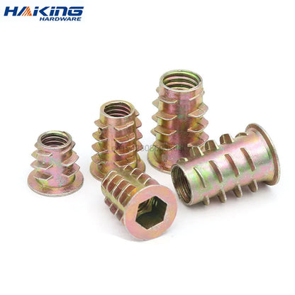 10/20/50Pcs M4 M5 M6 M8 M10 Zinc Alloy Wood Insert Nuts Flanged Hex Drive Head Furniture Threaded Nuts