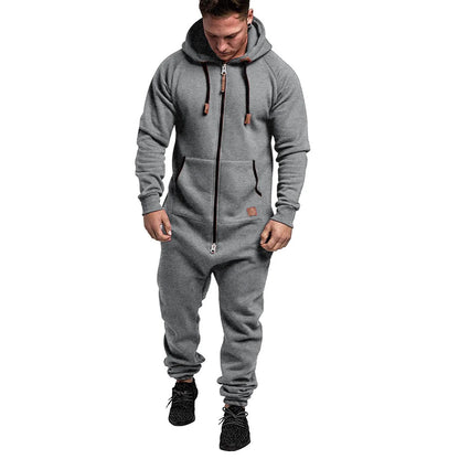 New 3D Full Design Jumpsuit Pajamas — Men’s Long-Sleeve Sports Pants & Solid Color Zipper Hoodie Casual Outfit