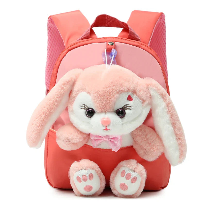 Plush 3D Rabbit Backpack for Kids – Cute Bow Tie Cartoon School Bag for Boys & Girls
