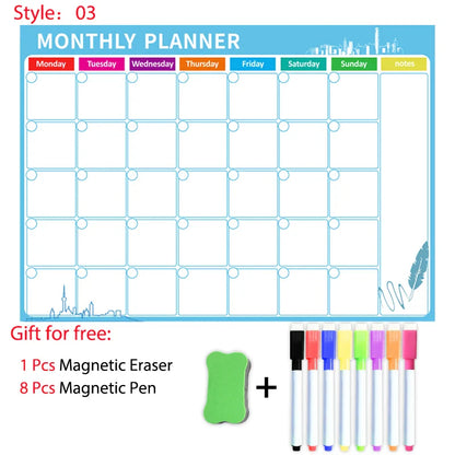 A3 Dry Erase Whiteboard Fridge Calendar – Weekly & Monthly Planner in Spanish, French, English