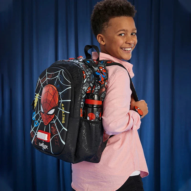 Smiggle Marvel Spider-Man Kids' School Bag Set - Includes Lunch Box, Pencil Case, Wallet, and Water Cup
