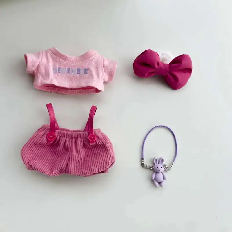 Original 17cm Labubu Doll Clothes — Macaron Cute Outfit with Hair Accessories, DIY Plush Doll Gift
