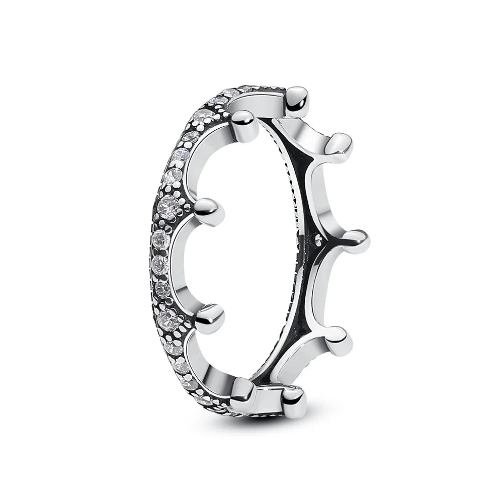 925 Sterling Silver Women’s Ring – Crown, Heart & Wishbone Design with Crystal, Rose Gold Engagement & Wedding Jewelry