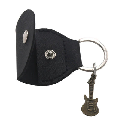 G92F Guitar Plectrum Holder — Leather Pick Case with Keychain & Small Pendant for Guitar Players