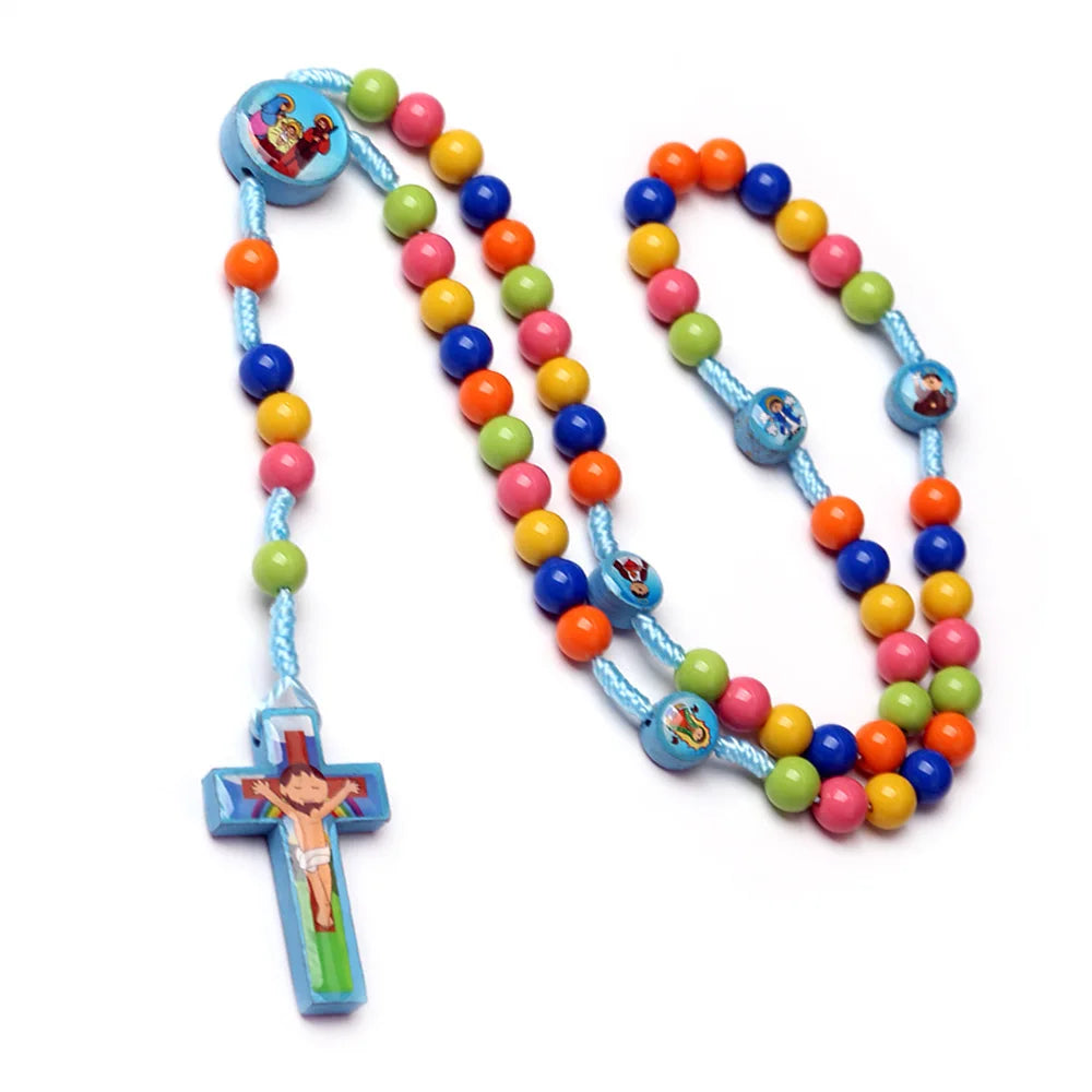 Hand-Woven Rosary Necklace for Kids – Christian Catholic Jesus Christ Pendant for Children
