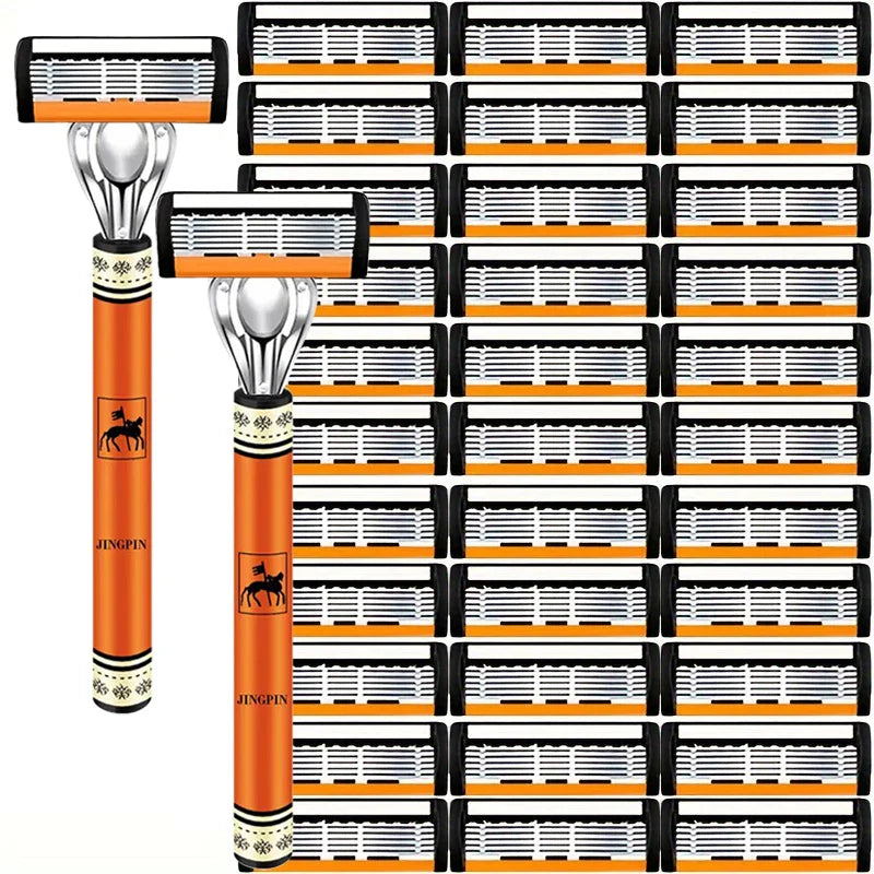 Men’s 6-Layer Safety Razor Set – High-Quality Stainless Steel Shaver with Replaceable Blades