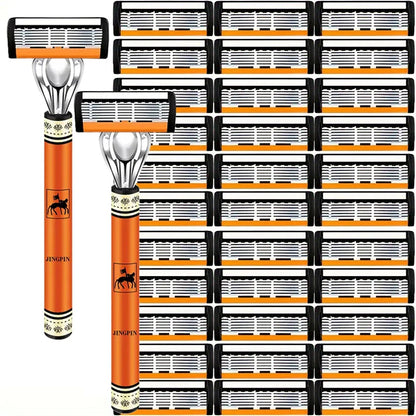 Men’s 6-Layer Safety Razor Set – High-Quality Stainless Steel Shaver with Replaceable Blades