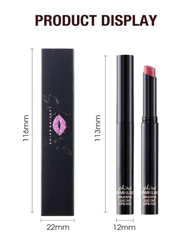 Diamond Pearlescent Waterproof Lipstick – Long-Lasting Matte Velvet Red Lip Makeup Cosmetics