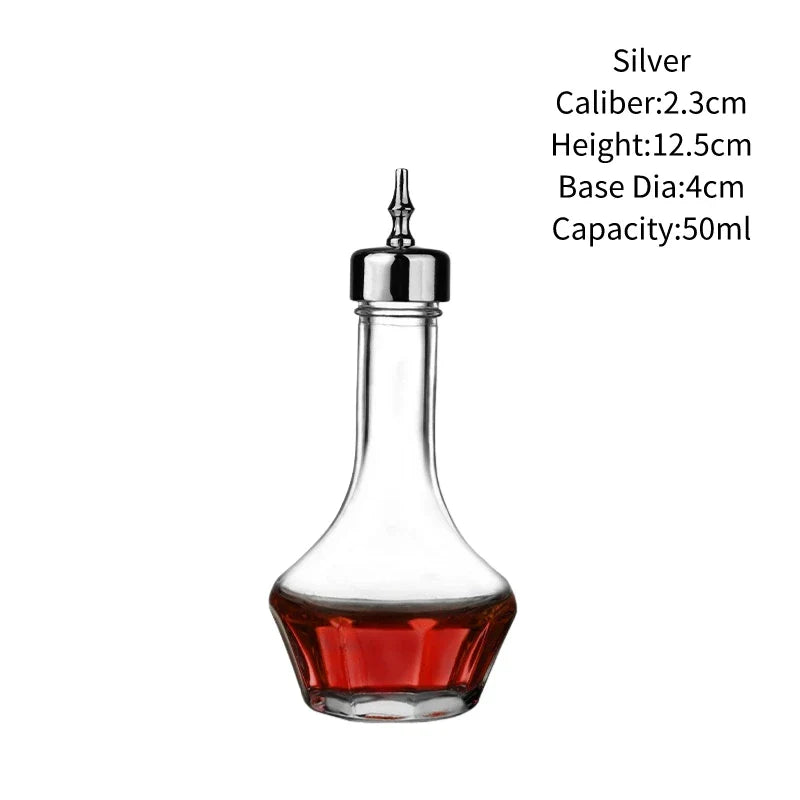Vintage Glass Cocktail Bitters Bottles — Stainless Steel Cap Seasoning & Bar Accessories for Kitchen & Bartender Use