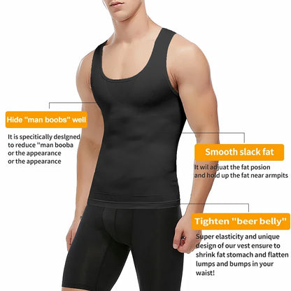 Men’s Slimming Body Shaper Compression Shirt – Abdomen & Abs Shapewear Tank Top to Hide Gynecomastia Moobs for Workout & Daily Wear