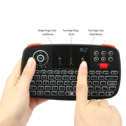 Rii i4 Mini BT Wireless Keyboard with Touchpad - 2.4GHz Backlit Mouse Remote for Windows, Android TV Box, and Smart TV