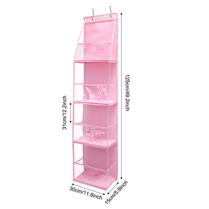 4-Layer Pink Foldable Hanging Storage Bag – Organizer for Bathroom, Snacks, Toys & Clothes