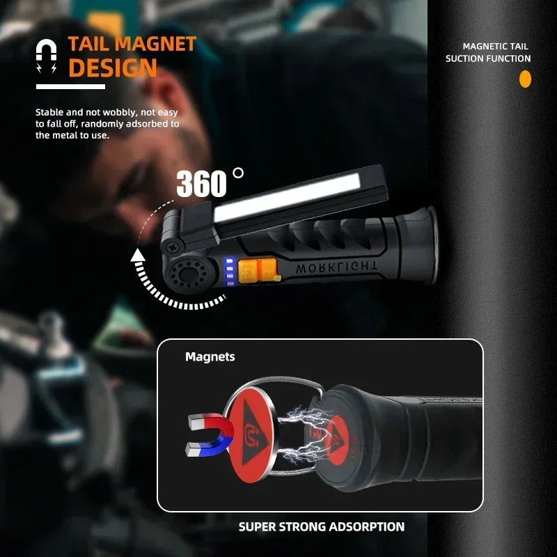 USB Rechargeable LED Flashlight – Built-in Battery Torch with Magnetic Base, 5 Modes for Home & Outdoor Camping