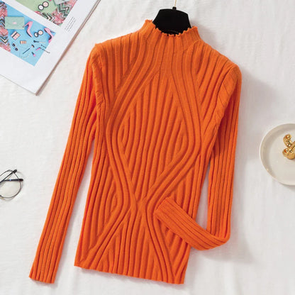 Women's Knitted Sweater Pullover 2023 - Half Turtleneck Jumper, Solid Slim Fit, Chic Streetwear for Autumn/Winter, Long Sleeve Y2K Top