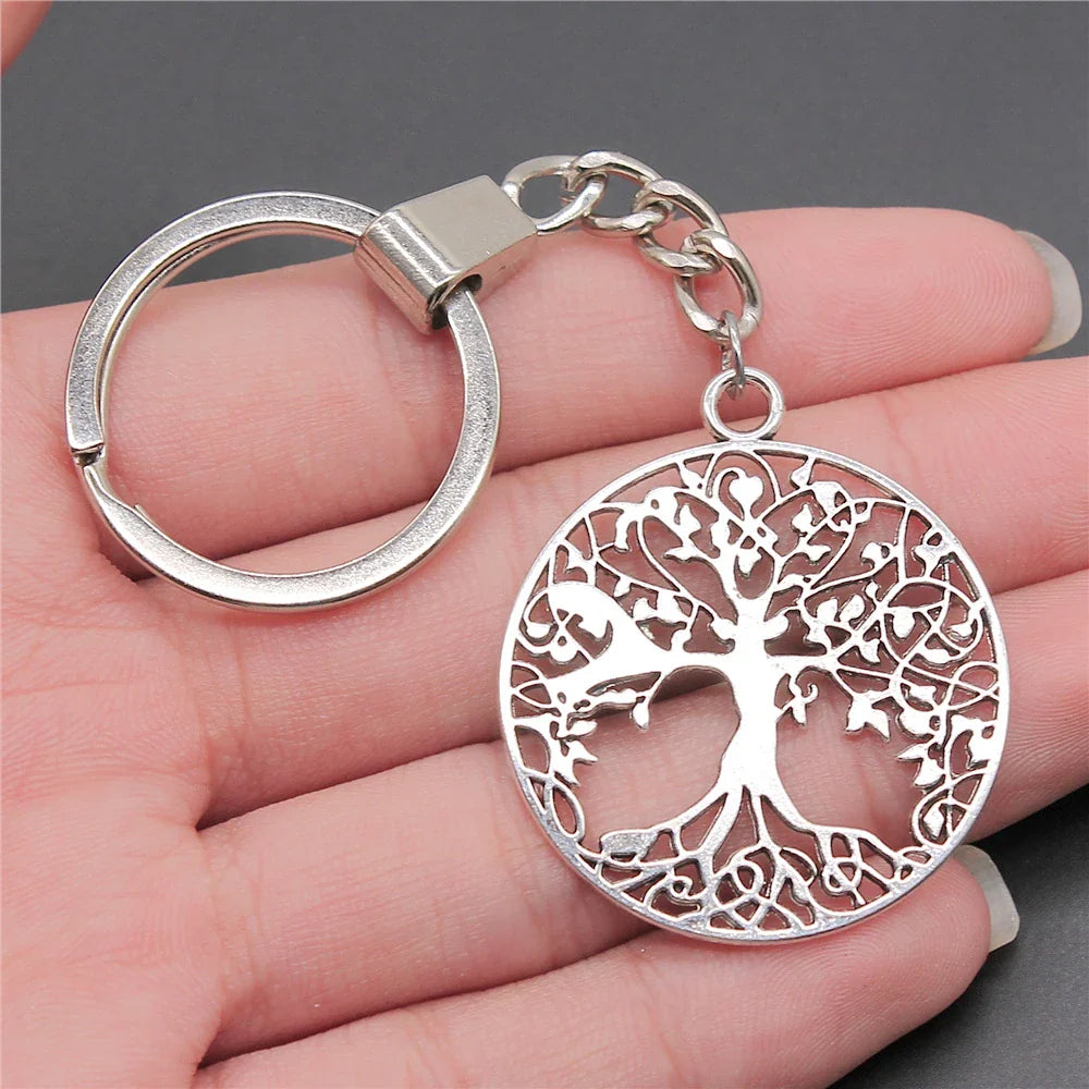 New Fashion Men 30mm Metal Alloy Keychain with Vintage Heart, Flower, Rose, Sunflower & Tree Pendant DIY Keyring Holder Chain Accessory