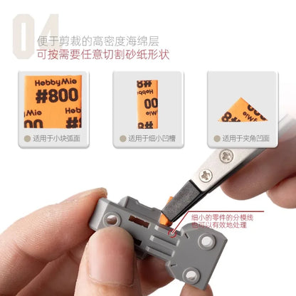 HOBBY MIO #400–#2000 Softback Sandpaper Sponge Set – Curved Sanding Tools with Storage Box for Plastic Model Polishing