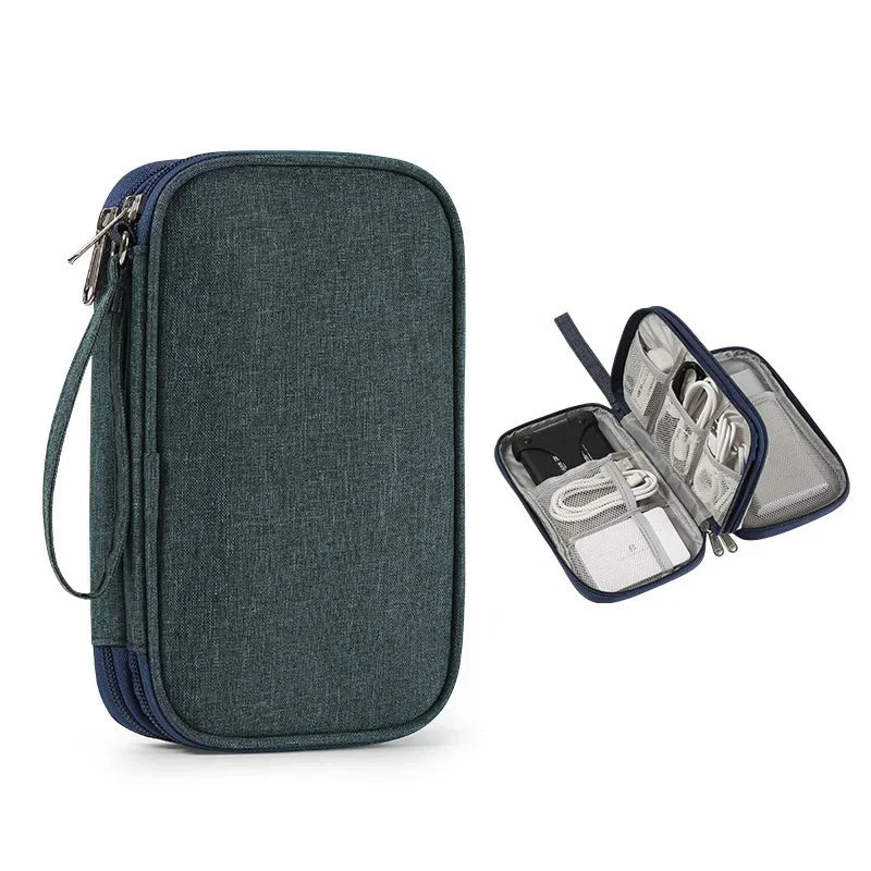 Travel Electronics Organizer Bag — Portable Waterproof Double-Layer Storage for Cables, Wires & Accessories