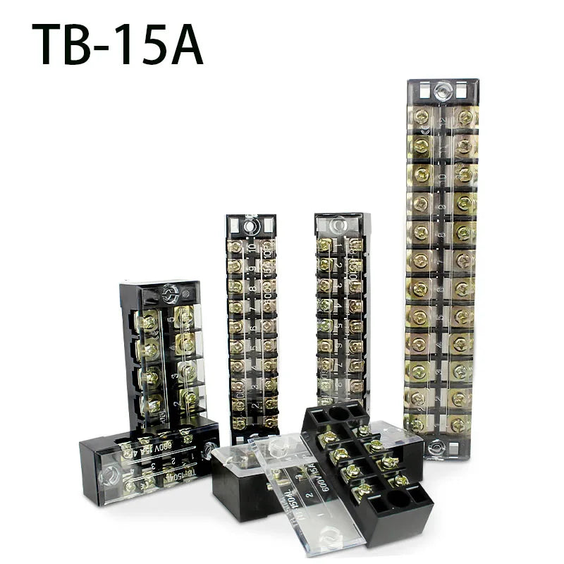 Dual Row Barrier Screw Terminal Block Strip — 600V 15A Wire Connector, 3-20 Position Options