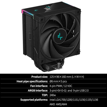 DeepCool AK500S CPU Cooler – Digital Display, 5 Heat Pipes, 240W TDP, 120mm FDB Silent Air Cooler Heatsink