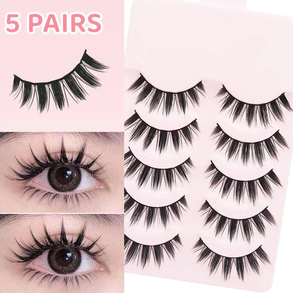 DINGSEN 5 Pairs Manga Style False Eyelashes — Soft, Natural, Long Anime Wispy Strip Lashes for Makeup