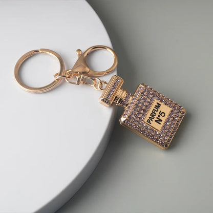 Creative Rhinestone Car & Bag Keychain — Full Diamond Perfume Bottle Pendant for Women’s Accessories